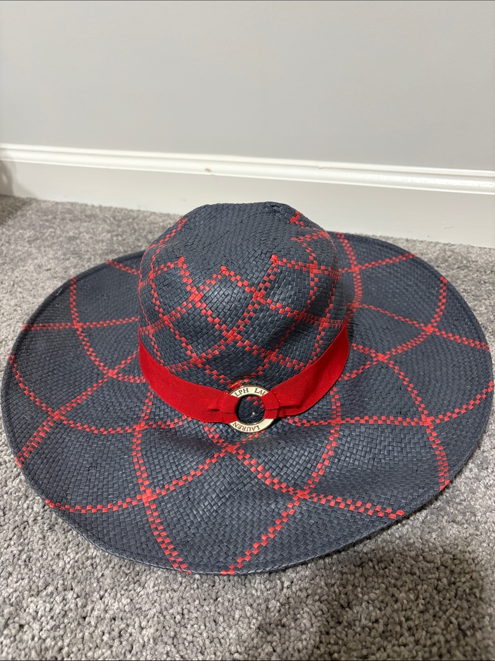 Lauren Ralph Lauren Black & Red Woven Wide Brim Hat